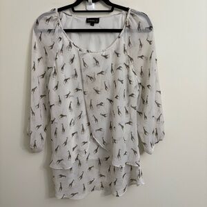 Tamara H. Cream and Brown Animal Print Blouse